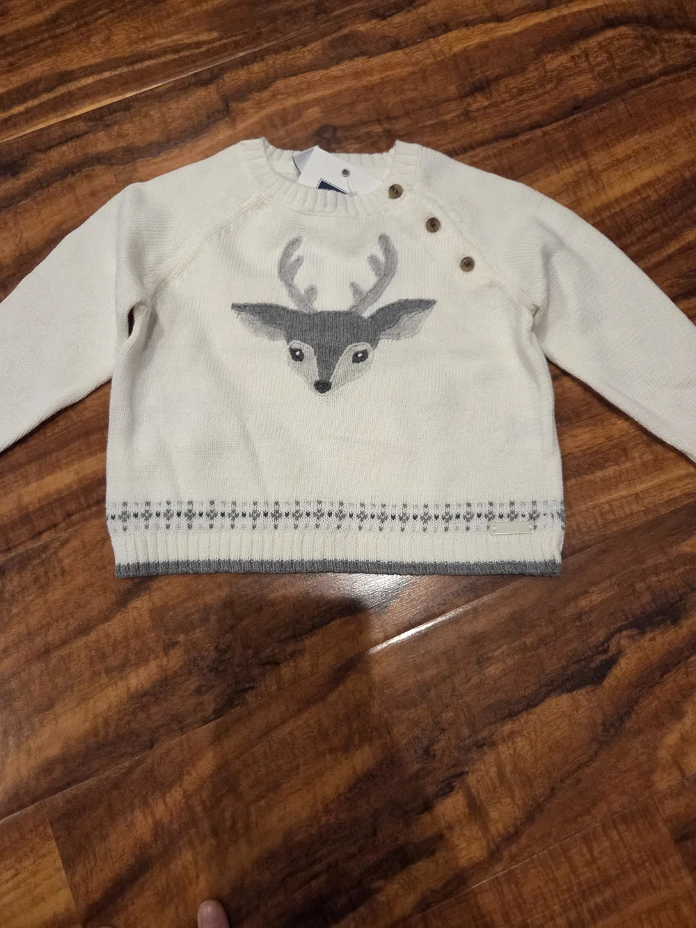 Janie and Jack NWT 6-12 months ivory/gray fair isle reindeer sweater & pants set